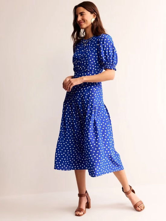Boden Dresses & Skirts - Boden Liv Pleat Blue Polka Dot Midi Dress 4 perfect condition smoke pet free